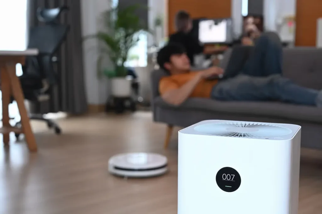 close-up-view-of-air-purifier-in-living-room